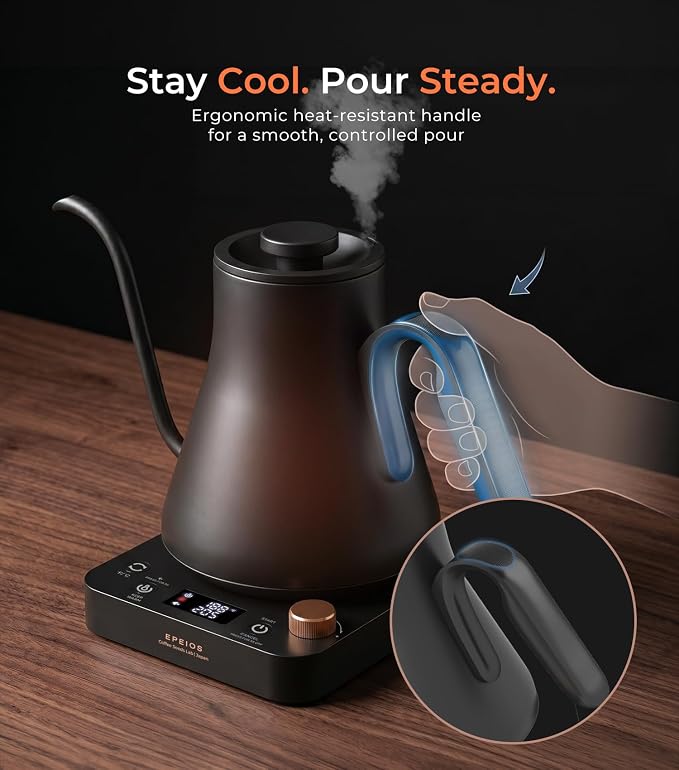 Epeios Gooseneck Electric Kettle With Temp Control,1200W,0.9L,Cream White | Rapid Heating, Precision Pour-Over for Coffee & Tea,Smart Hot water Boiler, 304 Stainless Steel Interior, Auto Shut-Off