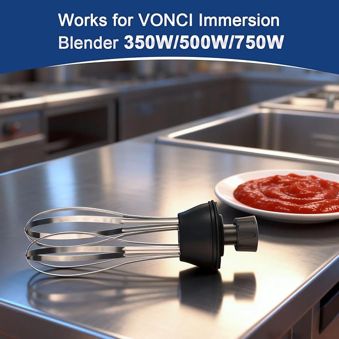 VONCI 10inch Detachable Whisk Attachment. 350W, 500W & 750W Commercial Immersion Blender Compatible.