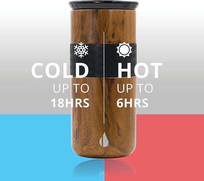 Elemental Artisan 16oz Triple-Wall Insulated Coffee Tumbler w/Ceramic Lid | Triple Wall Coffee Travel Mug, Reusable Stainless Steel Coffee Tumbler; Thermal Coffee Cups for Hot (6 Hrs) & Cold (18 Hrs)