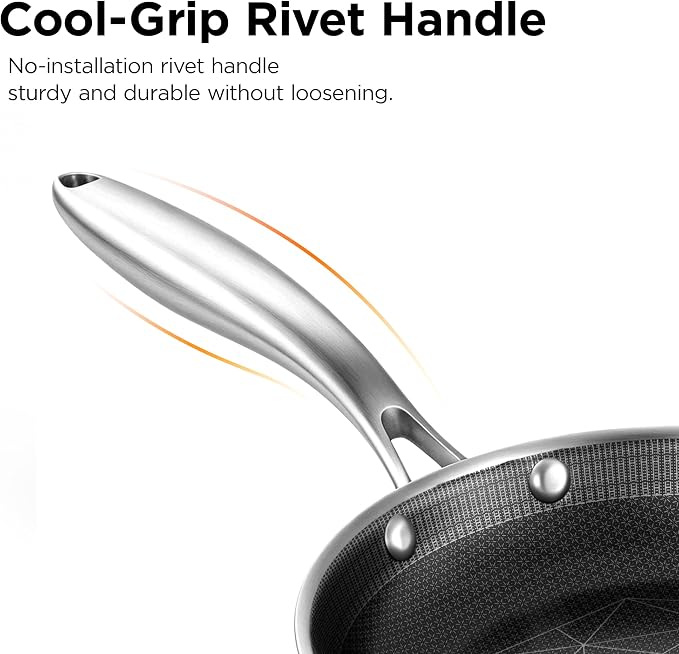 COOKER KING 3pc Hybrid Nonstick Frying Pans Set, 8, 10 & 12" Pans | Stainless Steel Pans,Chef's Pan,Skillets Dishwasher & Oven Safe, Stay-Cool Handles,Induction Compatible – Metal Utensil Safe