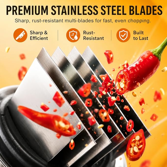 Manual Food Chopper, Stainless Steel Hand Press Vegetable and Garlic Mincer
