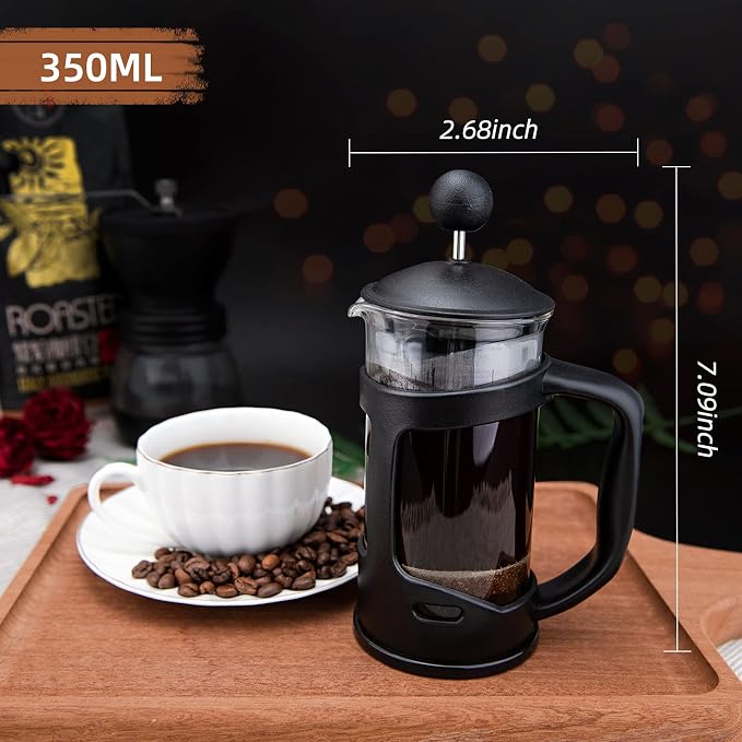 RAINBEAN Mini French Press Coffee Maker, 1 Cup, 12oz, Maximum Flavor Brewer with Stainless Steel Filter, 350ml - Small