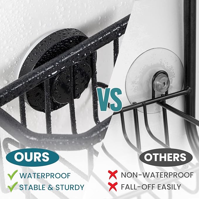 TAILI Sponge Holder for Kitchen Sink with Strong Suction Cup-Black | Removable Sink Caddy for Kitchen Sink Oganizer, Rustproof Aluminum Sink Sponge Holder for Scraper Brushes, Stoppers