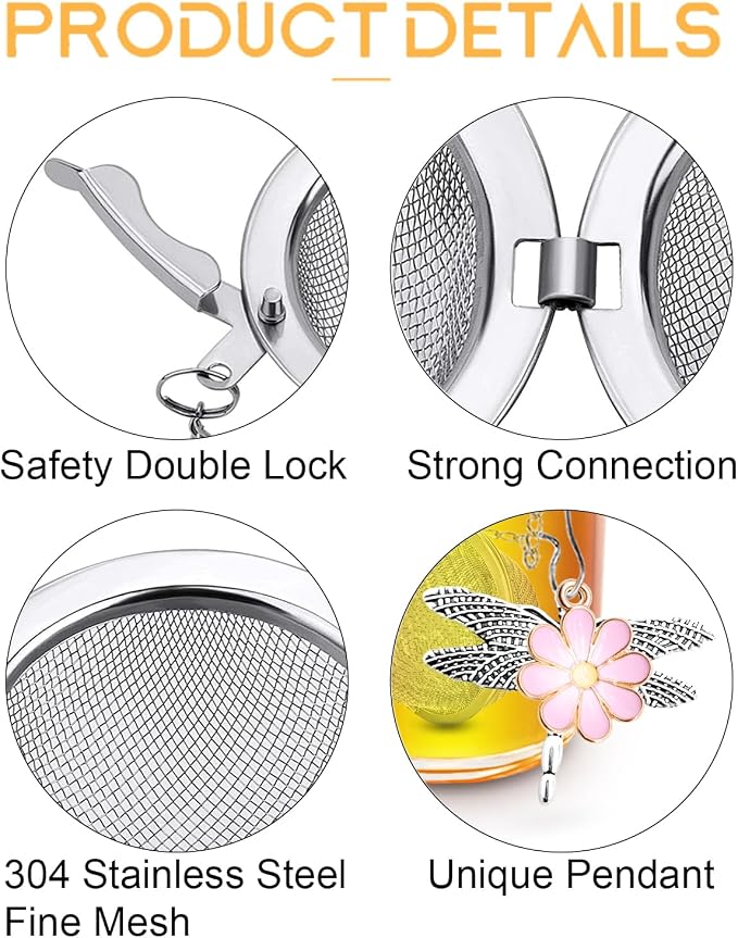 TeaSanavie 2-Pack Tea Infuser for Loose Leaf Tea, 304 Stainless Steel Tea Strainer with Butterfly, Dragonfly & Pink Blue Flower Charms, Extra Fine Mesh Tea Ball Filter, Gift for Tea Lovers