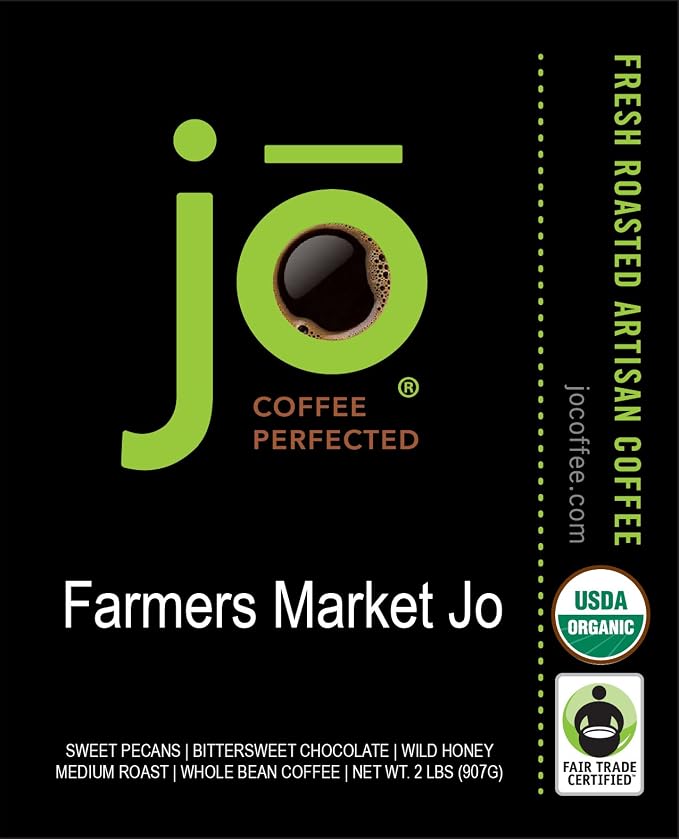 FARMERS MARKET JO: 2 lb, Organic Coffee, Ground, Lighter Roast | Soft Velvet Texture, USDA Certified Organic Fair Trade Certified Kosher, 100% Arabica Specialty Coffee, Non-GMO Gluten Free