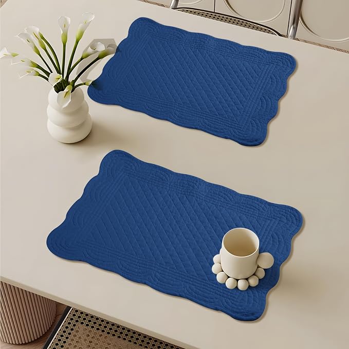 6 PC Quilted Placemats, 18"X13"Extra Large Cotton Placemats Set of 6, 100% Cotton Fabric Washable Cloth Table Mats for Kitchen & Dining Table - Soft &Easy Clean(Sapphire Blue, Rectangular)