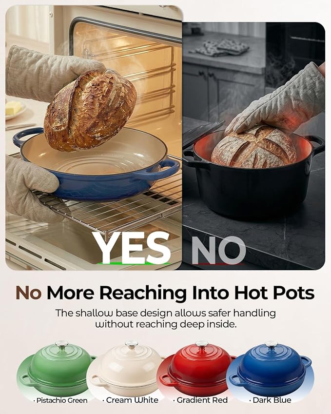 5QT Enameled Cast Iron Sourdough Bread Oven & Starter Kit, Blue | Tight-fitting Dome Lid Helps Retain Steam, Baking Kit Supports Proofing, Scoring & Dough Transfer, Complete Artisan Bread Set