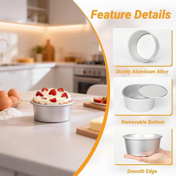 Beasea 6 Inch Cake Pans Set, 3 Pack Aluminum Alloy Round Cheesecake Pan with Removable Bottom, Small Cake Tin Mold for Baking Oven Bakeware
