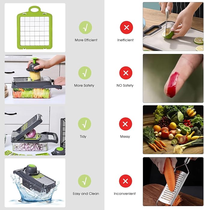 Vegetable Chopper with Container 13-in-1, 7 Blades Food Dicer Veggie Slicer | Onion, Tomato, Salad, Slap, Fruit Cutter with Sharp Stainless Steel Blades, All-in-One Kitchen Prep Tool