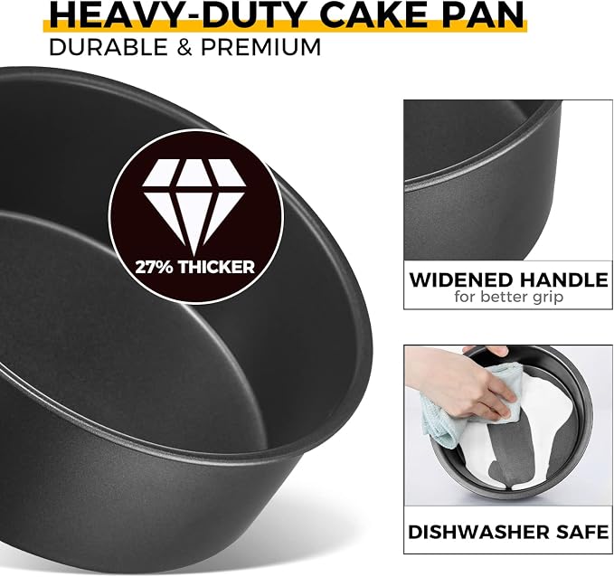 6 Inch Cake Pans for Baking, Round Small Layer Cake Pan Set with 120 Pieces Parchment Paper, Nonstick Circle Cheesecake Tin, 4 Pieces, Heavy Duty - Grey