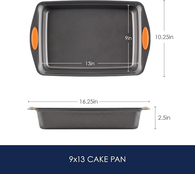 Rachael Ray Nonstick Rectangle Cake Pan, 9x13 Baking Pan | Oven Lovin' Collection, Oven Safe to 500°F, Dishwasher Safe, Great For Lasagna and Casseroles in Gray with Orange Handles