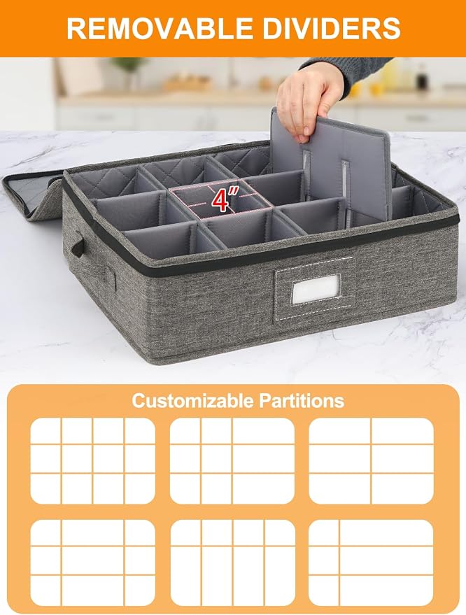 China Storage Containers 5-Piece Hard Shell Dinnerware Set Moving Boxes | Hard shell sides and bottom, quilted and stackable plate & dish protectors, plus adjustable mug and cup storage for moving