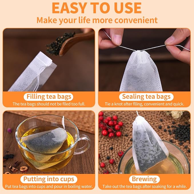 100 Pack Disposable Tea Filter Bags Empty Muslin Drawstring Seal Filter Tea Bags Drawstring Herb Loose Tea Bag Tea Filter Pouches Empty Tea Bags (1.97"X2.76" / 5cm X 7cm)