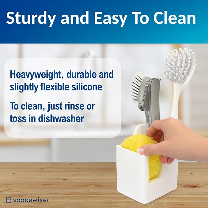Silicone Sink Caddy – Sponge Dish Brush Holder for Kitchen Sink | Kitchen Sink Organizer, Sink Brush Holder, Sink Sponge Holder for Scrub Daddy, Scrub Mommy, Sponge & Kitchen Brush Holder