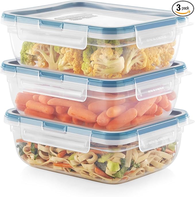 Snapware Plastic Total Solution (3-Pack, 8.5-Cup) Food Storage Containers | Meal prep containers with plastic BPA-free lids with 4 locking tabs, microwave, dishwasher, & freezer safe