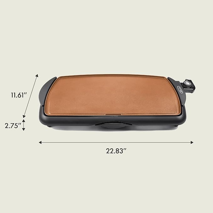 bella Electric 10.5"x20" Ceramic Titanium Griddle, Copper/Black