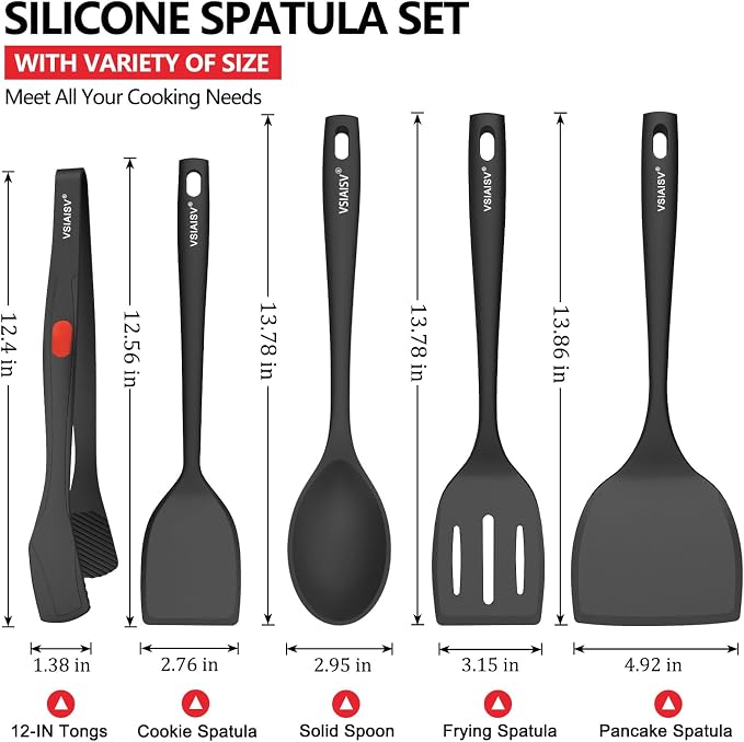 Silicone Spatula Turner Set of 5 for Nonstick Cookware, BPA Free | 600°F Heat Resistant, Flexible Spatulas for Flipping, Egg & Pancake, Non Scratch Kitchen Cooking Utensils, Dishwasher Safe