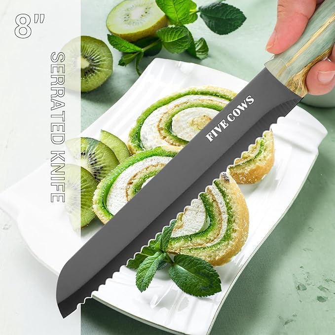 16-Piece Kitchen Knife Block Set with Cutting Board - German Stainless Steel Knives, Built-In Sharpener, Dishwasher Safe, Anti-Slip Handle - All-in-One Cutlery Set for Home/Kitchen (Cyan)