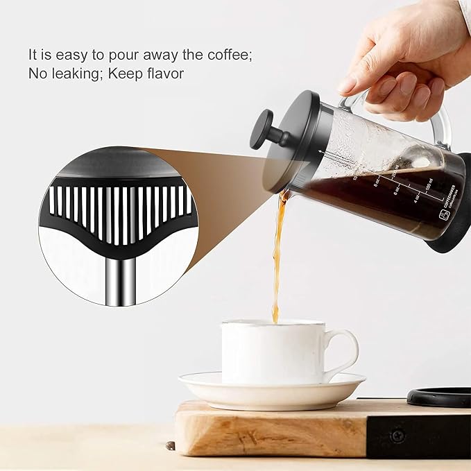 YMMIND French Press Coffee Maker 12 Ounce Espresso Tea Coffee Maker with 4 Filters System, Stainless Steel Plunger and Heat Resistant Borosilicate Glass BPA-Free Brewed Tea Pot Coffee Plunger