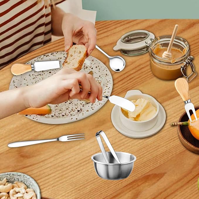 48 Pcs Charcuterie Boards Accessories Butter Spreader Knives Set Stainless Steel Cheese Mini Serving Tongs Spoons Forks Dipping Bowl Toothpick Flags Utensil for Pastry Making Wedding Christmas(Sliver)