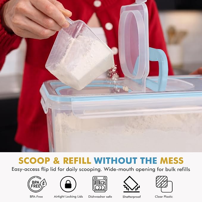 Shazo 2 PC (11L | 372 oz) Flour Sugar Storage Containers with Spout Lid & Easy Carry Handle - BPA Free Extra Large Airtight Food Storage Containers with Lids - Rice Canisters Sets for Kitchen & Pantry