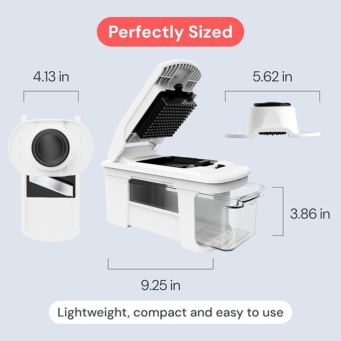 Fullstar Pro XL Vegetable Chopper & Mandoline Slicer w Pull-Out Catch Tray | 11 in 1 Veggie, Onion & Fruit Slicer, Dicer & Grater with Sharp Stainless Steel Blades - XL Food Prep Set ((White)