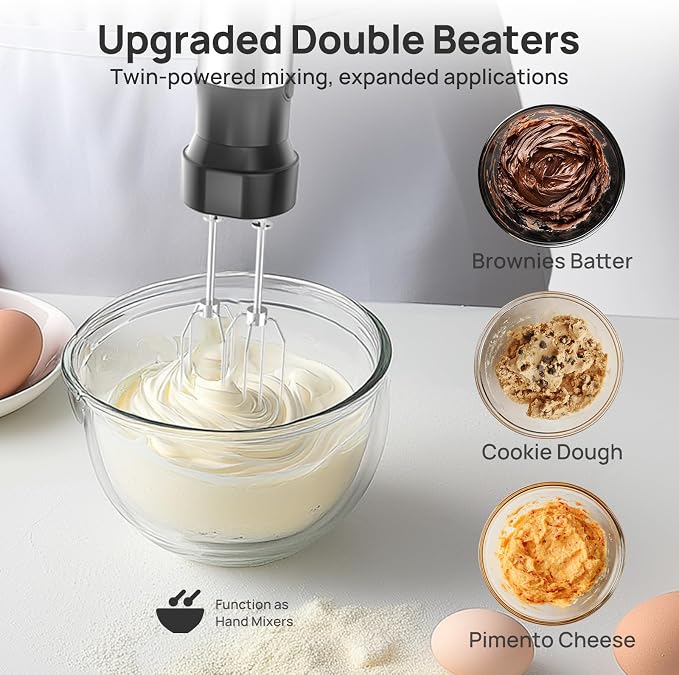 Consciot 10-in-1 Immersion Hand Blender Max 1100W, Trigger Speed Control | Entire Stainless Steel Blender Shaft, 800ml Beaker, 600ml Chopper, Beaters, Frothers, Hooks, Masher, Whisk & 600ml Cup