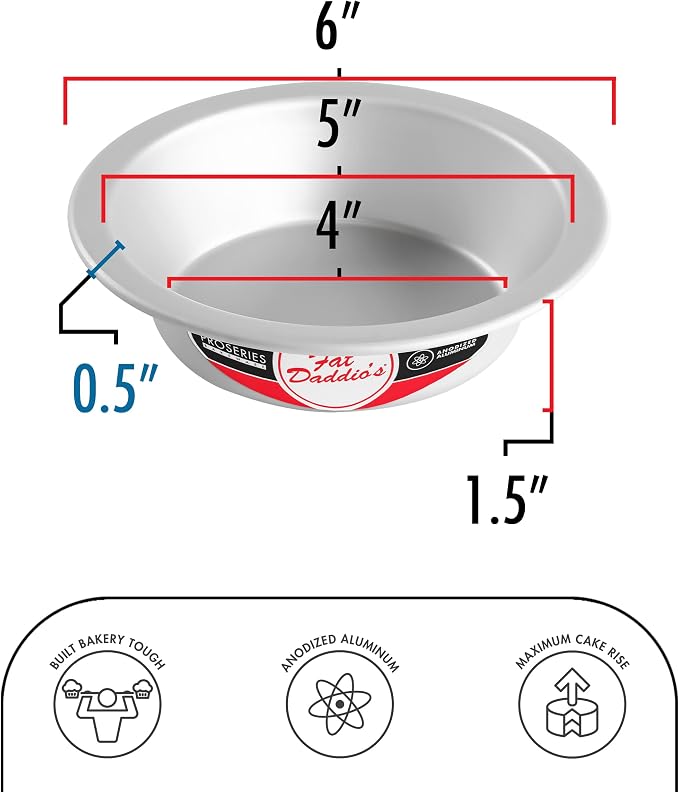 Fat Daddio's PIE-6SET Anodized Aluminum Pie Pan, 6 x 1.5 Inch, Set of 2