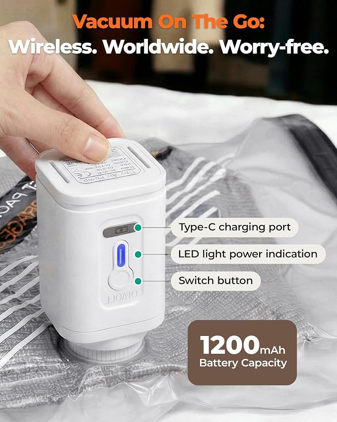BAGSMART 18 Pack PA+PE Travel Vacuum Bags with Wireless Pumpe | Bonus Shoe, Laundry & Toiletry Bags, Save 80% Space Ideal for suitcase packing, travel & home.