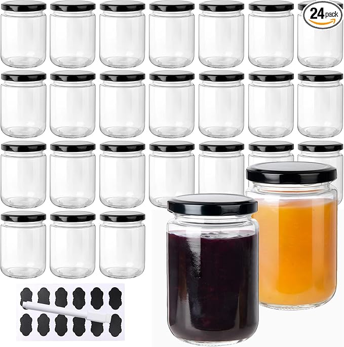 24Pack 12oz Glass Jars with Lids, 350ml Clear Candle Jars for Making Candles, Reusable & Dishwasher Safe Manson Canning Jar Bulk for Jam, Jelly, Honey, Pickles, Spice