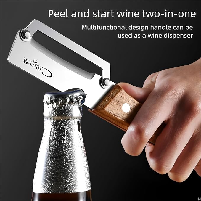 Vegetable Peeler Wooden Handle Sharp Stainless Steel Blade for Fruit | 2-in-1 Multifunctional Peeler,Anti-slip,Zero Snag,Built-in Bottle Opener,Peelers for Kitchen Veggie Potato Pumpkin Apple