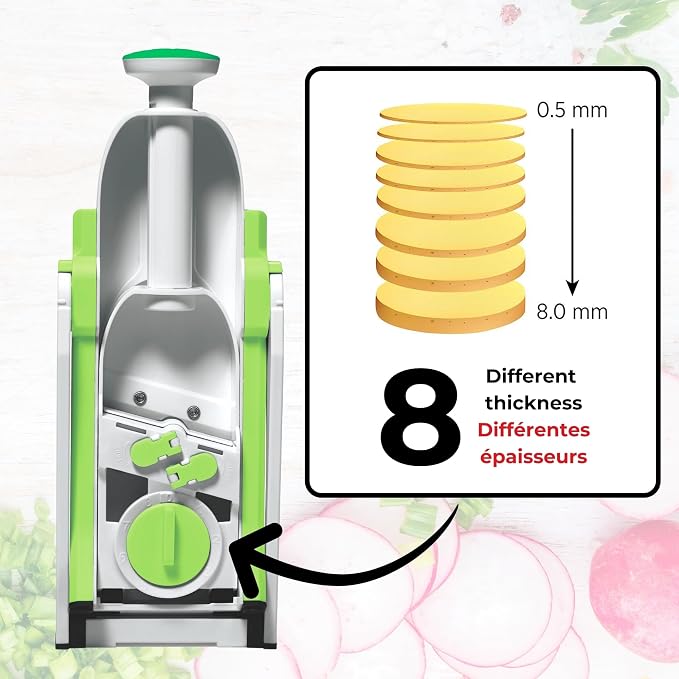 Starfrit Pump'n'Slice Vertical Mandoline, Food Slicer & Chopper, Safe | Safe enclosed blades. Adjustable slicing. Julienne & dice. Ideal for fruits & vegetables. Folds for storage.