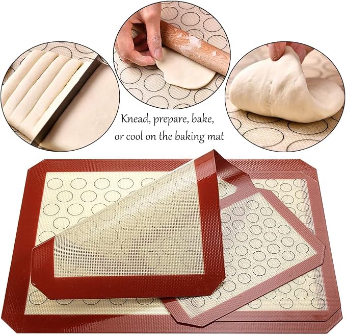 Baking Sheet with Silicone Baking Mat Set, Stainless Steel Cookie Sheet Pan | Baking Pans with Reusable Silicone Mats, Set of 8 (4 Sheets + 4 Mats), 9/10/12/16 inch, Non Toxic & Heavy Duty & Easy Clean