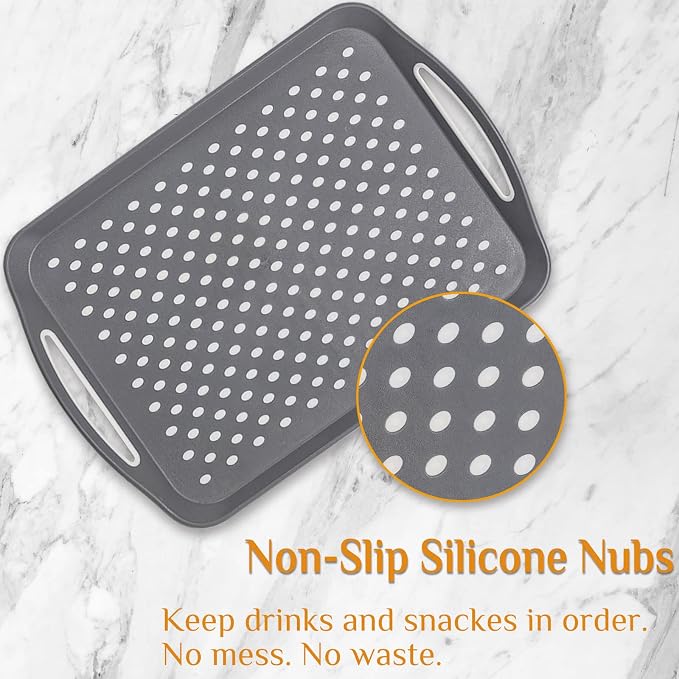 17.7" x 12.5" Anti-Slip Serving Trays with Handles, 3 Pcs X-Large Rectangular Food Serving Tray for Lap, Food Trays for Eating on Couch, Reusable and Durable, Grey