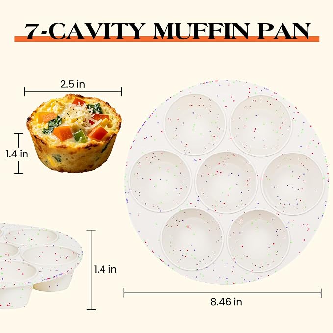 CAKETIME Silicone Muffin Pan for Air Fryer Oven, 7 Cups, 2 Pack | Nonstick, For Egg Bites, Muffins, Cupcakes, Mini Quiche