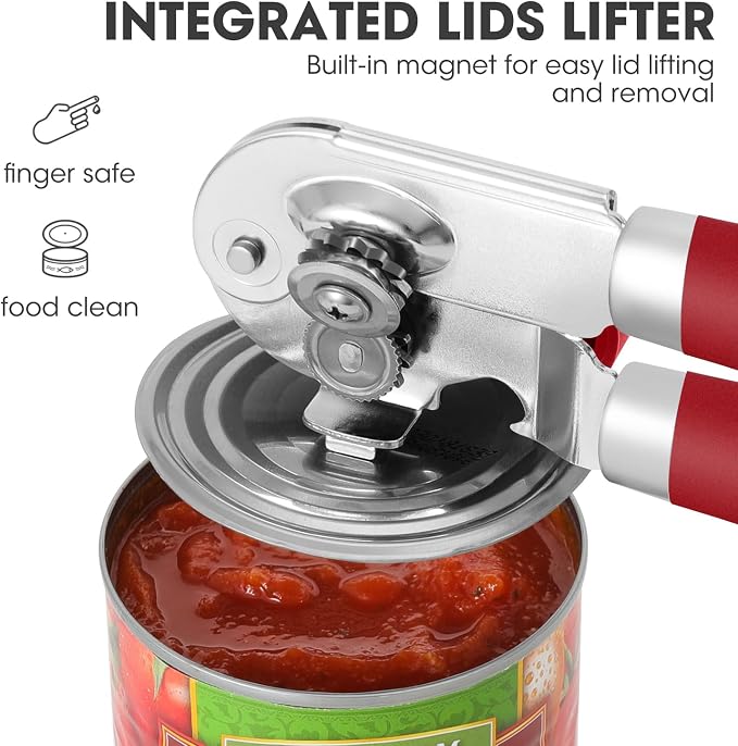 UHIYEE Manual Can Opener Hand Held with Magnet for Home Kitchen, Red | Premium 420J2 Steel, Magnetic Lid Lifter, Easy-Turn Oversized Knob, Arthritis Friendly, Smooth Edge & Safe Cut
