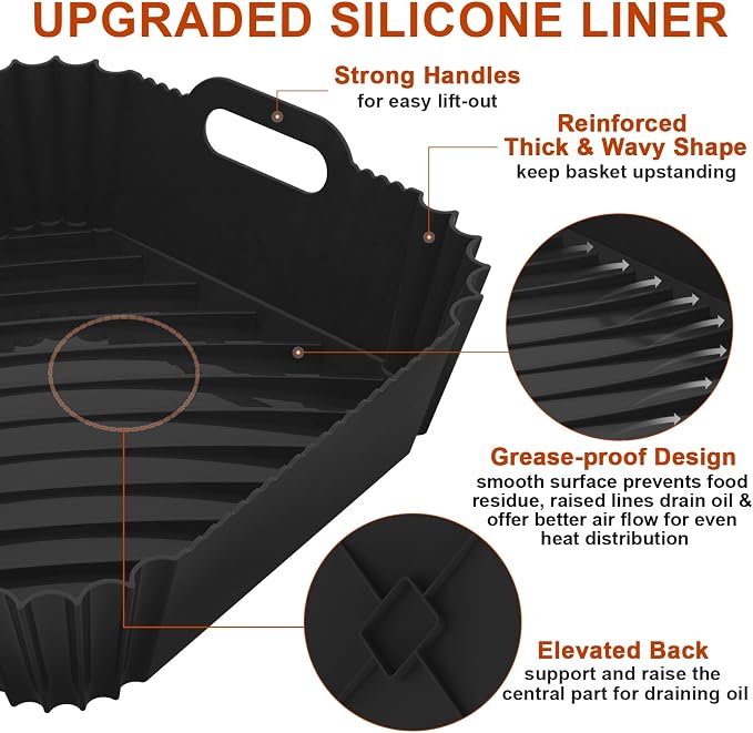 2 Pack Silicone Air Fryer Liners Reusable, 7.1 Inch Airfryer Liner 4-7 QT Square Air Fryer Liners Silicone Pot Oven Liner Baking Tray, AirFryer Basket Mat Bowl Accessories