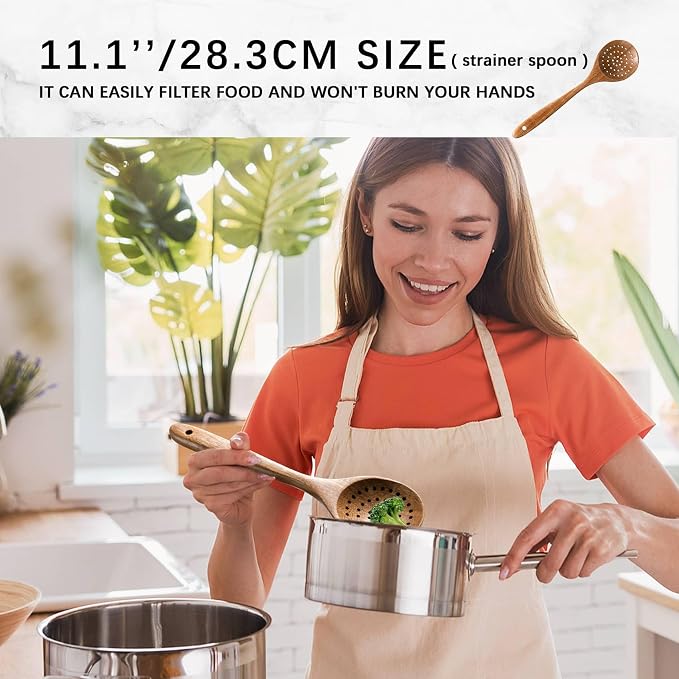 Wooden Spoons for Cooking, 7-Piece Acacia Wood Cooking Utensil Set | Spoons and spatulas stir, mix, flip and serve; balanced handles offer control while staying gentle on nonstick cookware.