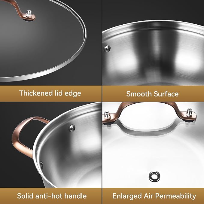 LOLYKITCH 3.5-Quart Stainless Steel Kadai with Lid | 11-Inch Hotpot Pot | Tri-Ply Stainless Steel Saute Pan | Everyday Pan | Induction Indian Cooking Pan | Dishwasher and Oven Safe | 2-3 Servings