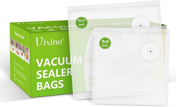 Vixino Vacuum Sealer Bags, 40 Reusable Vacuum Sealer Bags for Food, BPA-Free, Meal Prep and Sous Vide Cooking,Works for Handheld Sealer and Vac Sealer Machine with External Vacuum Systems