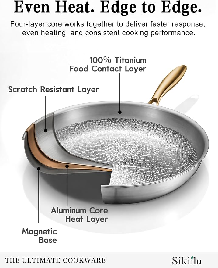 10" Titanium Pans for Cooking | Food-Grade Pure Titanium Frying Pan Pro with Lid | PFAS/PFOA/PTFE Free Nonstick Cookware | Dishwasher & Oven Safe, Kitchen Induction Compatible