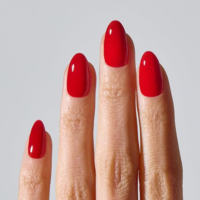 ohora Gel Press On Nails | Red, Solid, Medium Oval | Classic Red | Salon-Quality, 100% Real Gel, No UV Lamp, No Glue, Non-Toxic | 15 Sizes, 30 Tips | Long Lasting press ons, K beauty nails