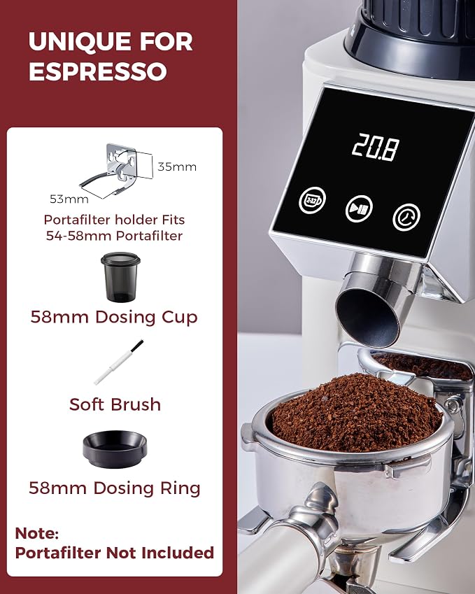 Tuni G1 Conical Burr Coffee Grinder, 48 Grind Settings, Ivory | Stainless Steel Anti-static Burr Mill, Precision Electric Timer and LED Touchscreen for Espresso/Drip/Cold Brew/French Press
