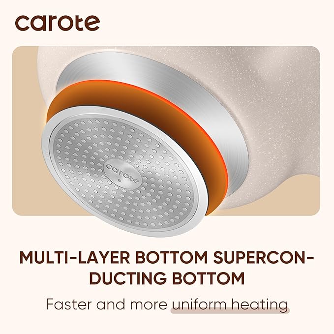 CAROTE 4.5QT Stockpot with Divider Double Flavor | Kitchen Braiser Pan with Glass Lid, Dual Sided Nonstick, Cookware for Induction Cooktop Gas Stove