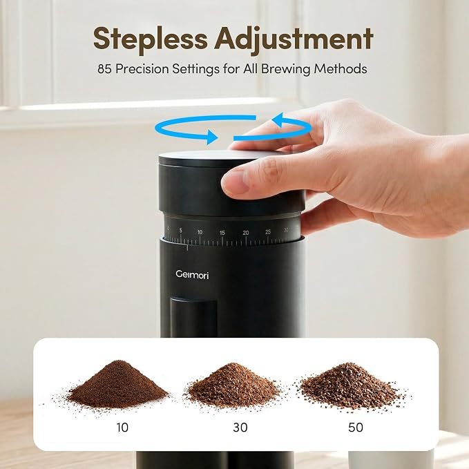 Burr Coffee Grinder,Wirsh Geimori GU63 Electric Single Dose Grinder with 63mm Conical Burr,Stepless Adjustment for Espresso&Pour Over,110 RPM Cold Grind, Low Retention Grinder with Magnetic Dosing Cup