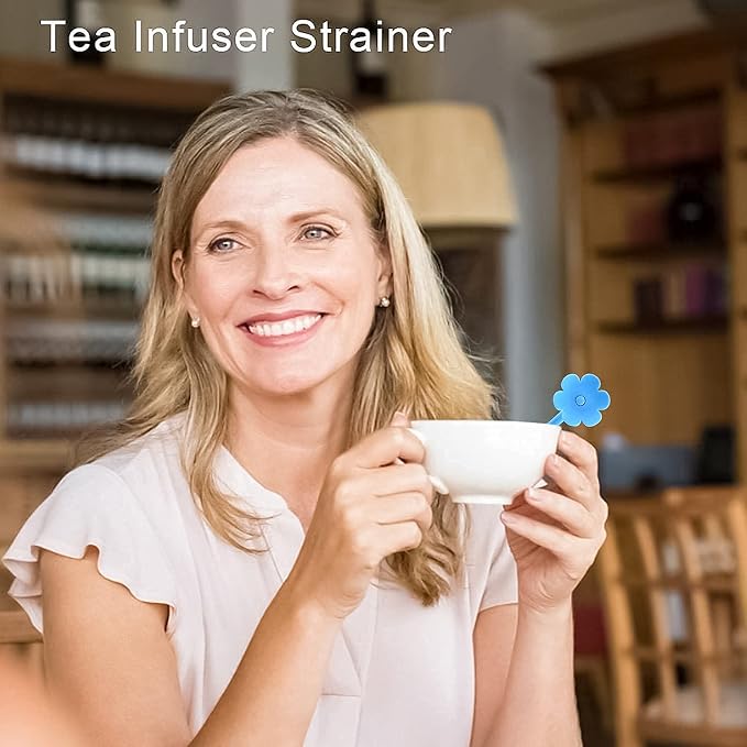 Flower D 4-Pack Silicone Tea Strainers - Extra Fine Mesh Infusers with Silicone Lid for Loose Leaf/Herbal Tea