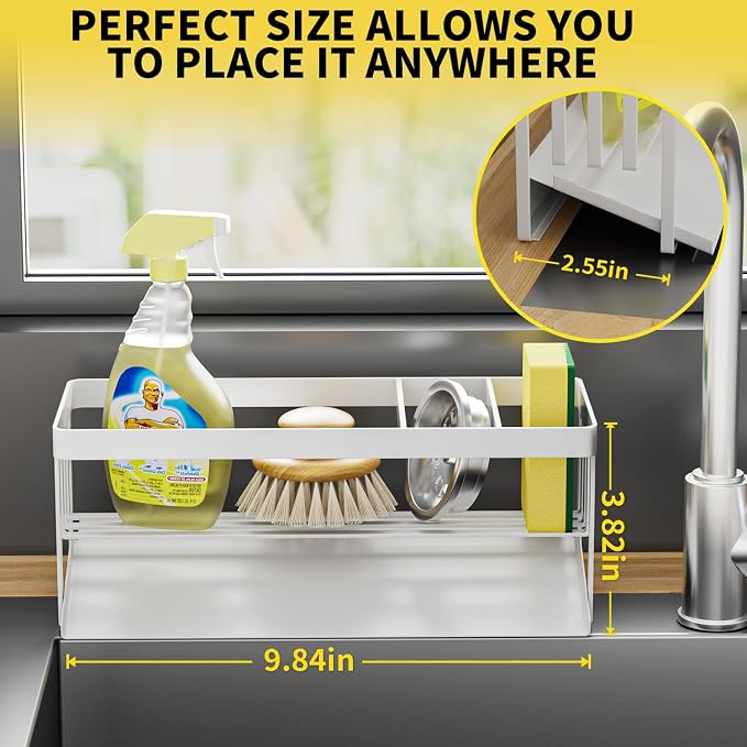 Kitchen Sink Caddy Organizer for Kitchen Countertop Organizers White | 304 Stainless Steel, Removable Drip Tray, Home Decor Accessories
