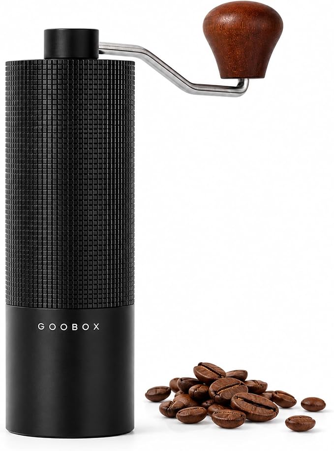 Portable Manual Coffee Grinder, Adjustable Stainless Steel Burr | Portable Aluminum Coffee Grinder with 28-Click Settings for Espresso, Pour Over and French Press