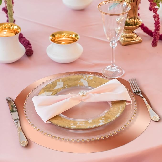 Tioncy 50 Pcs Rose Gold Round Paper Placemats Disposable Table Mats | Elegant Table Mats for Wedding Birthday Banquet, Decorative Paper Design, Festive Dining Decoration, Easy Cleanup Tabletop
