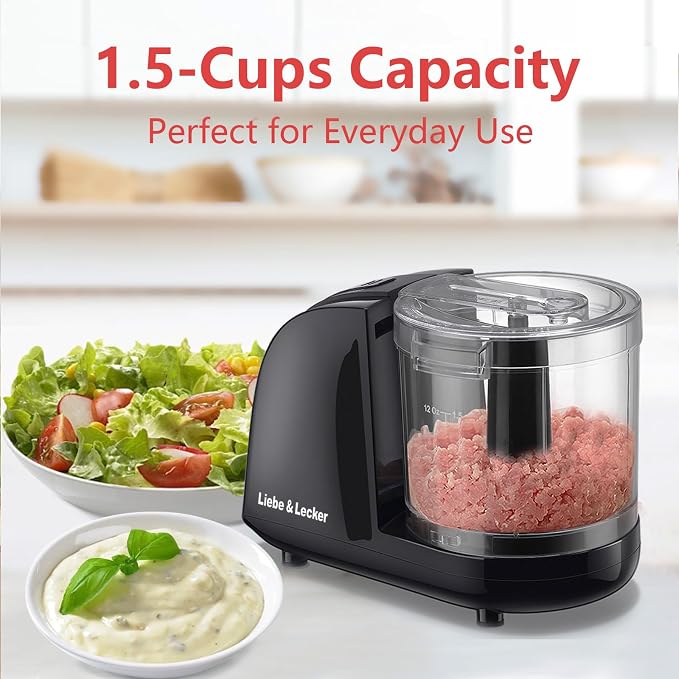 Liebe&Lecker Mini Food Processor 1.5 Cup Electric Food Chopper | Vegetable Chopper For Onions Garlic Meat Food, Chopper Container For Dicing, Mincing & Puree, Dishwasher Safe Compact Size